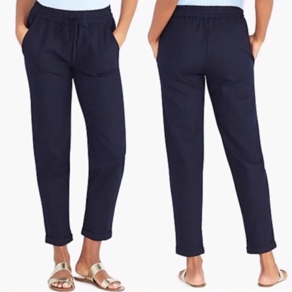 J. Crew Navy Linen pants straight leg  Size 4 Preppy lightweight natural fabric